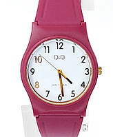 Наручные женские водонепроницаемые часы Q&Q V27A-007VY полимерный ремешок, арабские цифры. Цвет вишня.