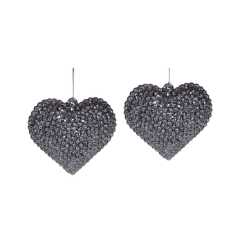 Набір ялинкових прикрас Серце 2шт 6см графіт глітер БОНА ДИ