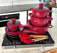 Набір посуду НК-316 Набір каструль сковорода сотейник антипригарне покриття червоні (Німеччина)