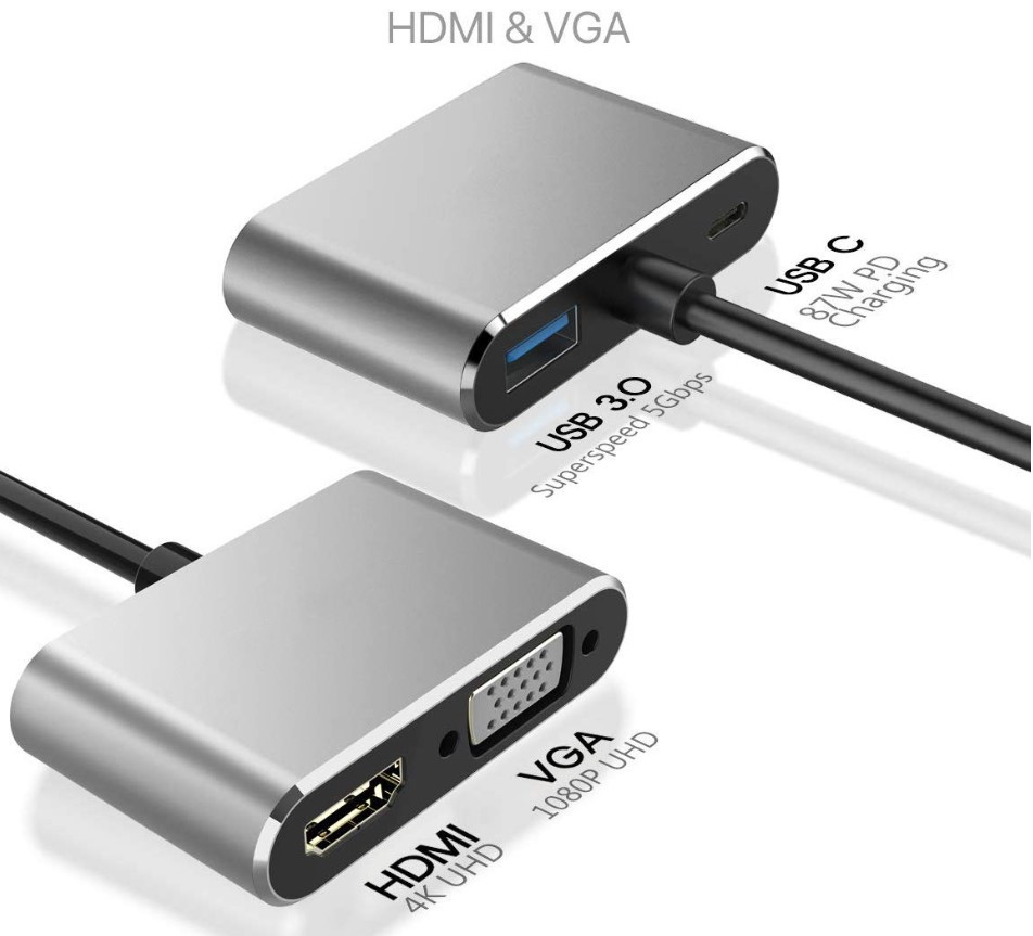 Адаптер 4 в 1 Type-C to HDMI+VGA+USB 3.0+Type C - фото 2 - id-p1996271292