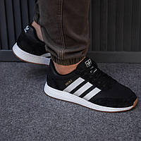 Мужские зимние кроссовки Adidas Iniki Black/White на ФЛИСЕ. Адидас Иники черно-белые. На Флисе