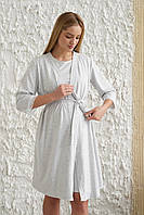 Сірий халат і нічна сорочка з секретом годування для вагітних та годуючих комплект, 5299041-СМ