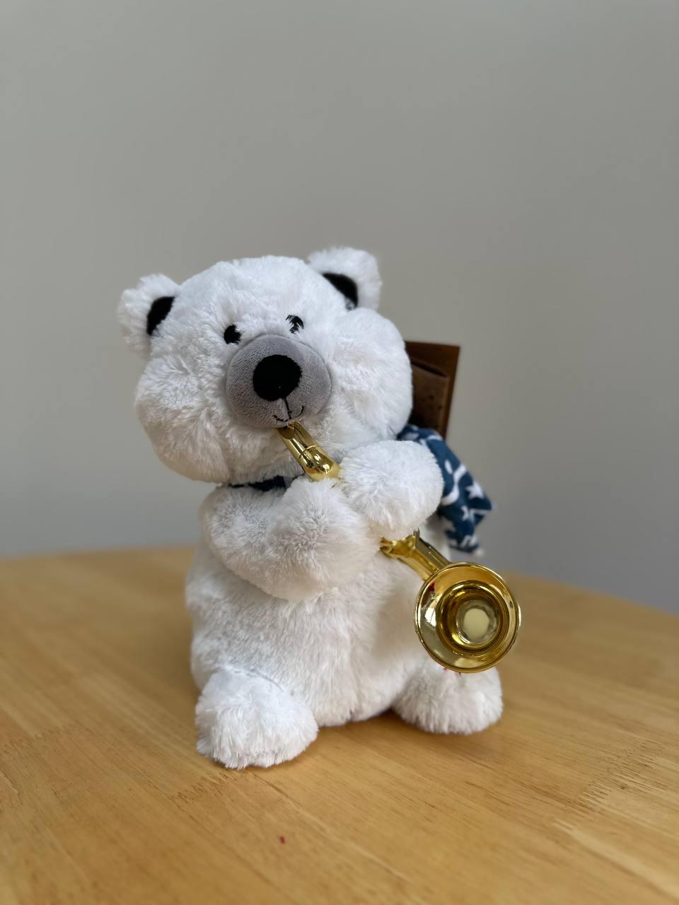 Новорічна музична іграшка "Ведмідь, що грає на саксофоні"