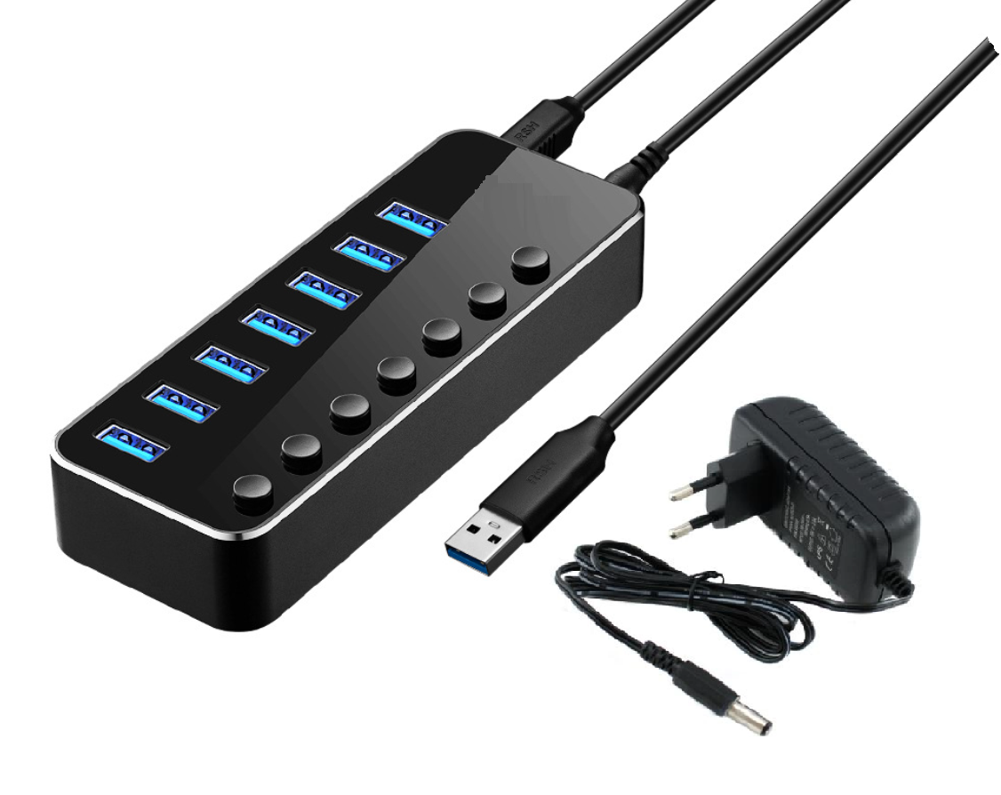 USB хаб Deepfox RSH-518 USB 3.0 7 портів з блоком живлення hub концентратор алюмінієвий