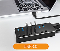 USB хаб Deepfox RSH-518 USB 3.0 7 портів з блоком живлення hub концентратор алюмінієвий, фото 5