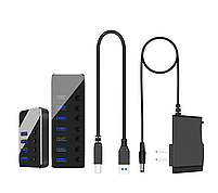 USB хаб Deepfox RSH-518 USB 3.0 7 портів з блоком живлення hub концентратор алюмінієвий, фото 6