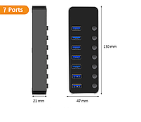 USB хаб Deepfox RSH-518 USB 3.0 7 портів з блоком живлення hub концентратор алюмінієвий, фото 9