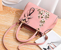 Модная женская сумка с вышивкой цветами, сумочка на плечо вышивка цветочки Розовый Отличное качество