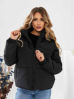 Куртка зимова жіноча чорна з капюшоном 44-50р.