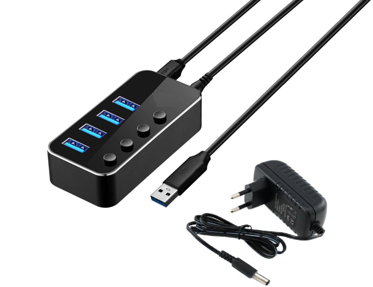 USB хаб Deepfox RSH-516 USB 3.0 4 порти з блоком живлення hub концентратор алюмінієвий