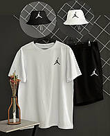 Шорти чорні Jordan білий лого + футболка біла Jordan + панама Jordan (панама чорна або біла)