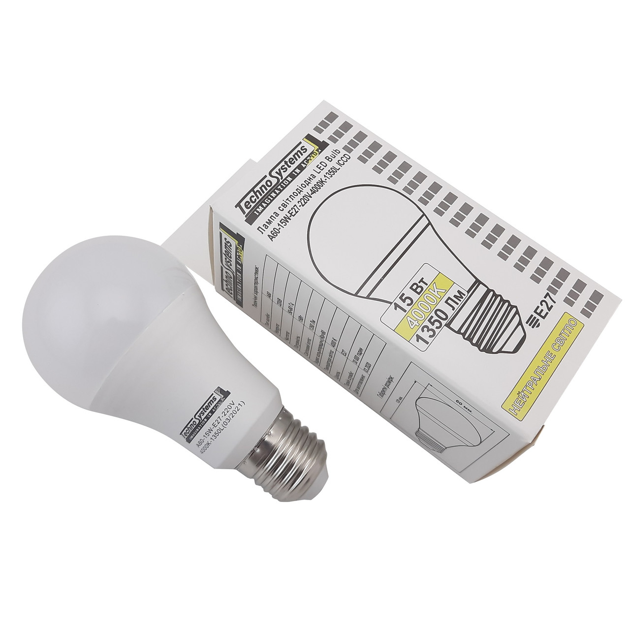 Світлодіодна лампа LED Bulb-A60-15W-E27-220V-4000K-1350L ICCD