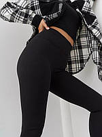 Жіночі трикотажні лосини на флісі в рубчик на високій посадці, Утеплені лосини рубчик