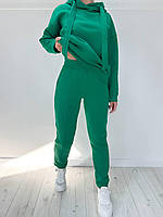 Стильный модный прогулочный женский спортивный костюм с капюшоном (р.42-56). Арт-1601/47 зеленый