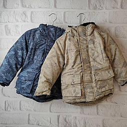 Тепла зимова подовжена куртка для хлопчика з динозаврами та капюшоном 7-8 років