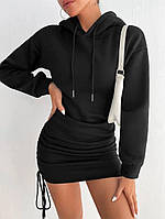 Жіноче стильне молодіжне трендове тепле коротке плаття з капюшоном (чорний, беж, сірий)
