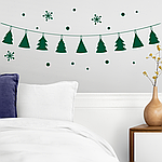 Новорічна наклейка Ялинки на скріпках (гірлянда сніг сніжинки декор стін Новий рік) 80х15 см матова Зелений