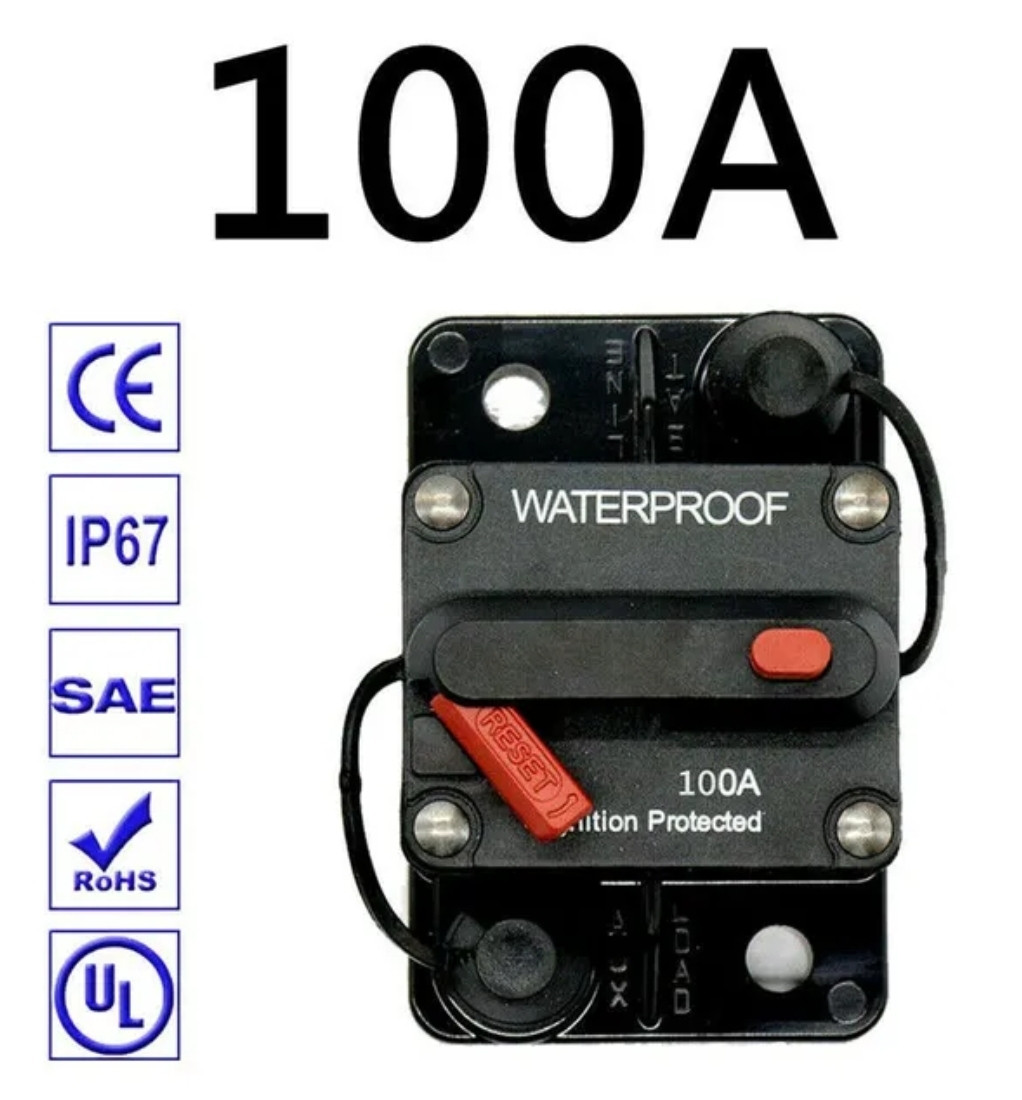 Автоматичний вимикач 12-48 вольтів, запобіжник однополюсний постійного струму 100 А, фото 1
