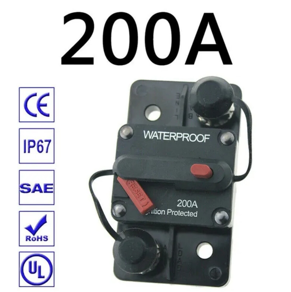 Автоматичний вимикач 12-48 вольтів, запобіжник однополюсний постійного струму 200 А, фото 1