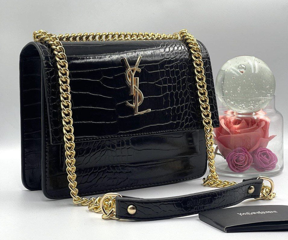 Жіноча сумка YSL на ланцюжку, золота фурнітура, шкіра "під крокодила" 23*17*8 см, 931454