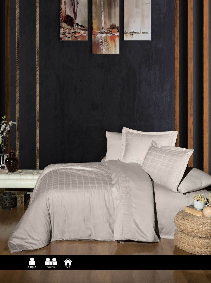 Півтораспальна Турецька Постільна Білизна First Choice Deluxe Satin Royce Beige 160х220см