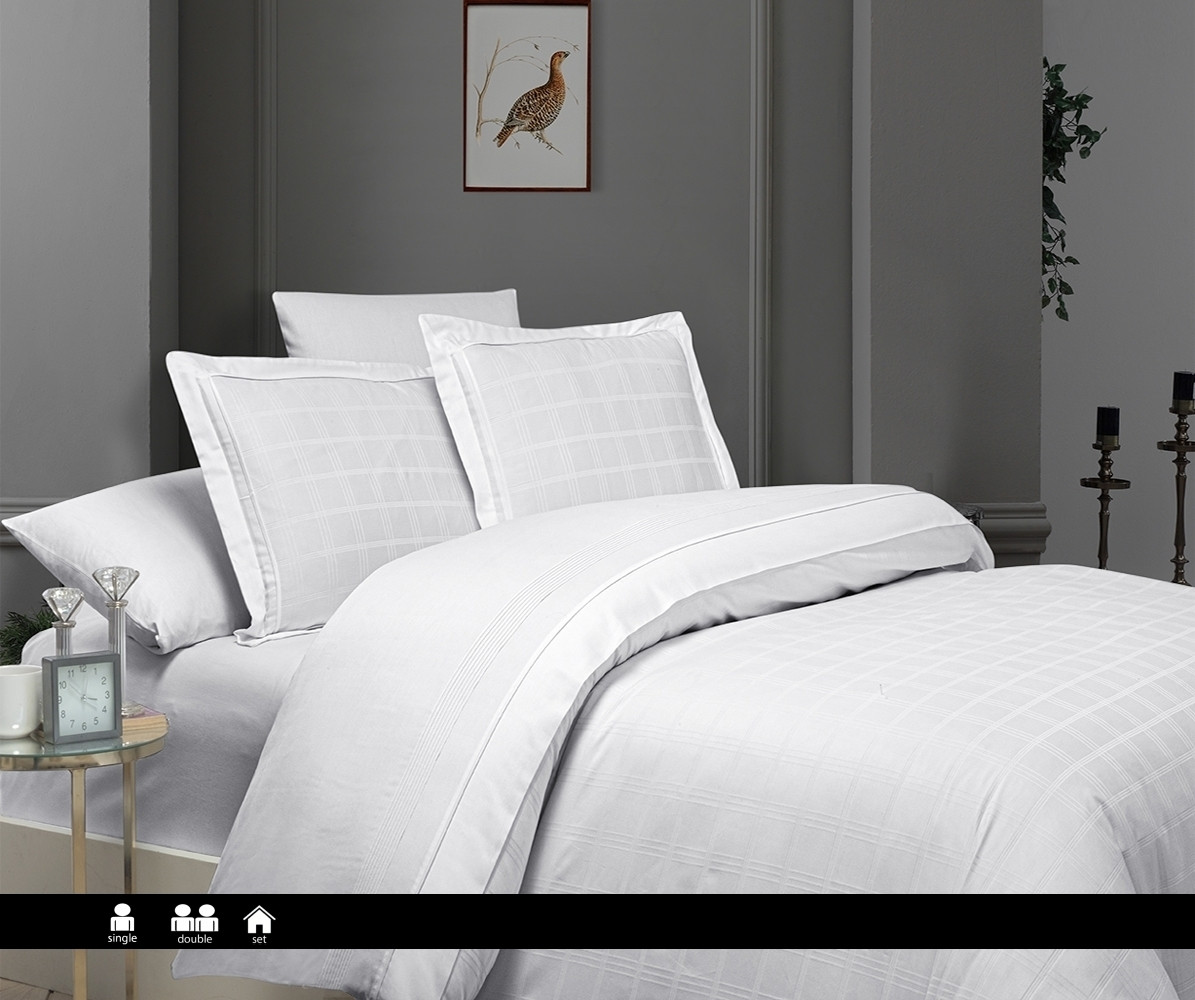 Півтораспальна Турецька Постільна Білизна First Choice Deluxe Satin Royce White 160х220см