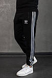 Спортивний костюм чоловічий зимовий Adidas теплий трикотажний на флісі комплект одягу (кофта+жилетка+штани) чорний Туреччина, фото 5