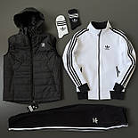 Спортивний костюм чоловічий зимовий Adidas теплий трикотажний на флісі комплект одягу (кофта+жилетка+штани) чорний Туреччина, фото 3