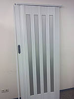Дверь гармошка остекленная 860х2030х12 мм белый ясень 610 серебро