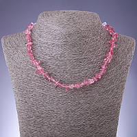 Намиста натуральний камінь Кришталь рожевий крихта d-8мм L-45-50см з подовжувальним ланцюжком