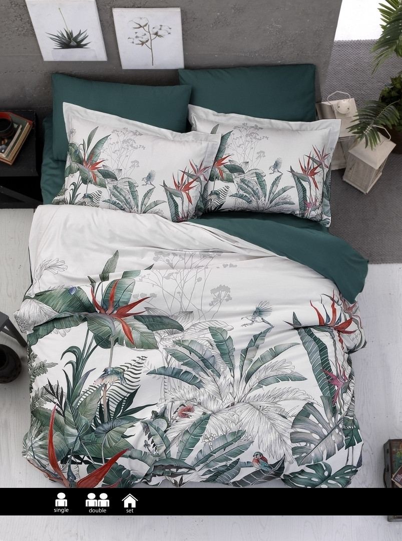 Турецька Постільна Білизна First Choice 3D Satin Palm Garden Oil Green 200х220см