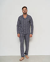 Мужская пижама трикотажная в клеточку на пуговицах размер M, L