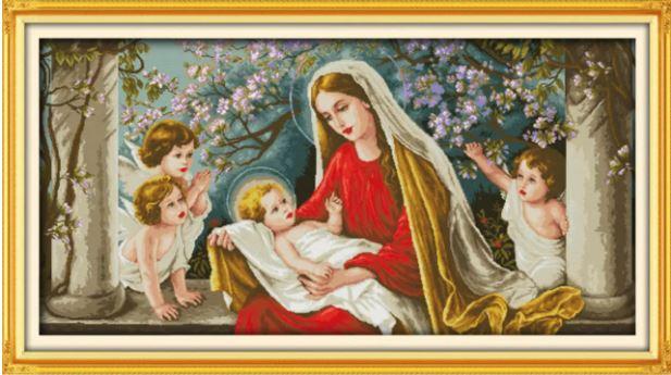 Набір для вишивання за нанесеною на канву схемою "Madonna and child 11". AIDA 14CT printed 118*62 см