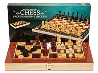 Ігровий набір 3 в 1 шахи, шашки, нарди з дерева розміром 34 х 34 см