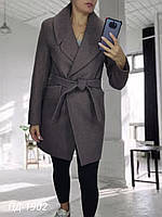 Классическое молодёжное женское пальто тёмно бежевого цвета / размер 46 (44-46)
