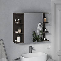 Влагостойкий зеркальный шкафчик с полочками в ванную, полка навесная с зеркалом из ДСП Венге Темный