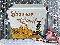 Подарункова коробка на Різдво подарунковий бокс подарунок новорічна коробка дерев'яна коробка