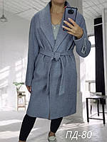 Жіноче пальто класичного крою блакитного кольору з поясом / розмір 48