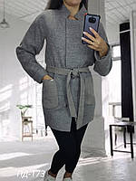 Стильне жіноче полу пальто прямого крою з поясом в сіро бежевому кольорі / розміри  42 (укр 44-46)