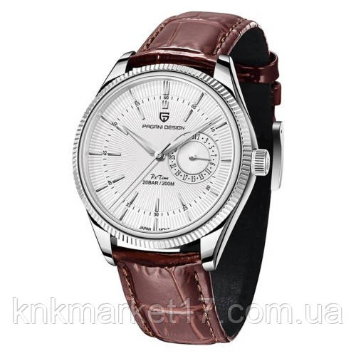 Водонепроникний (200 м) кварцовий чоловічий годинник з хронографом Pagani Design PD-1689 Silver-White-Brown