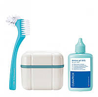 Набор для ухода за зубными протезами Curaprox (контейнер,щетка и жидкость для ежедневного ухода)
