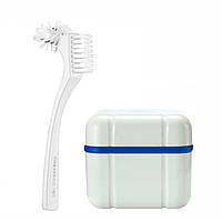 Набор для ухода за зубными протезами Curaprox (контейнер с решеткой и щетка), синий