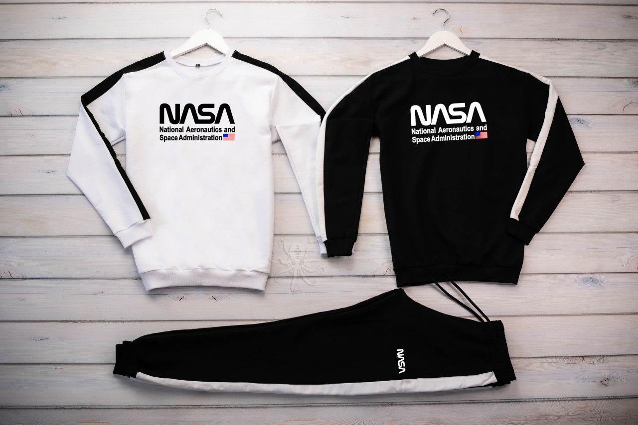 Костюм чоловічий зимовий NASA 2 Кофти штани з начосом чорний спортивний костюм на флісі наса
