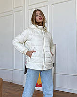 Жіноча демісезонна куртка/жилет трансформер з капюшоном молочна
