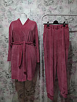 Женский Велюровый домашний комплект двойка халат штаны фрезовый бархатный костюм пижама 42