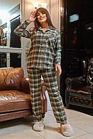Пижама женская в клетку, турецкий трикотаж, цвет зеленый 50/52