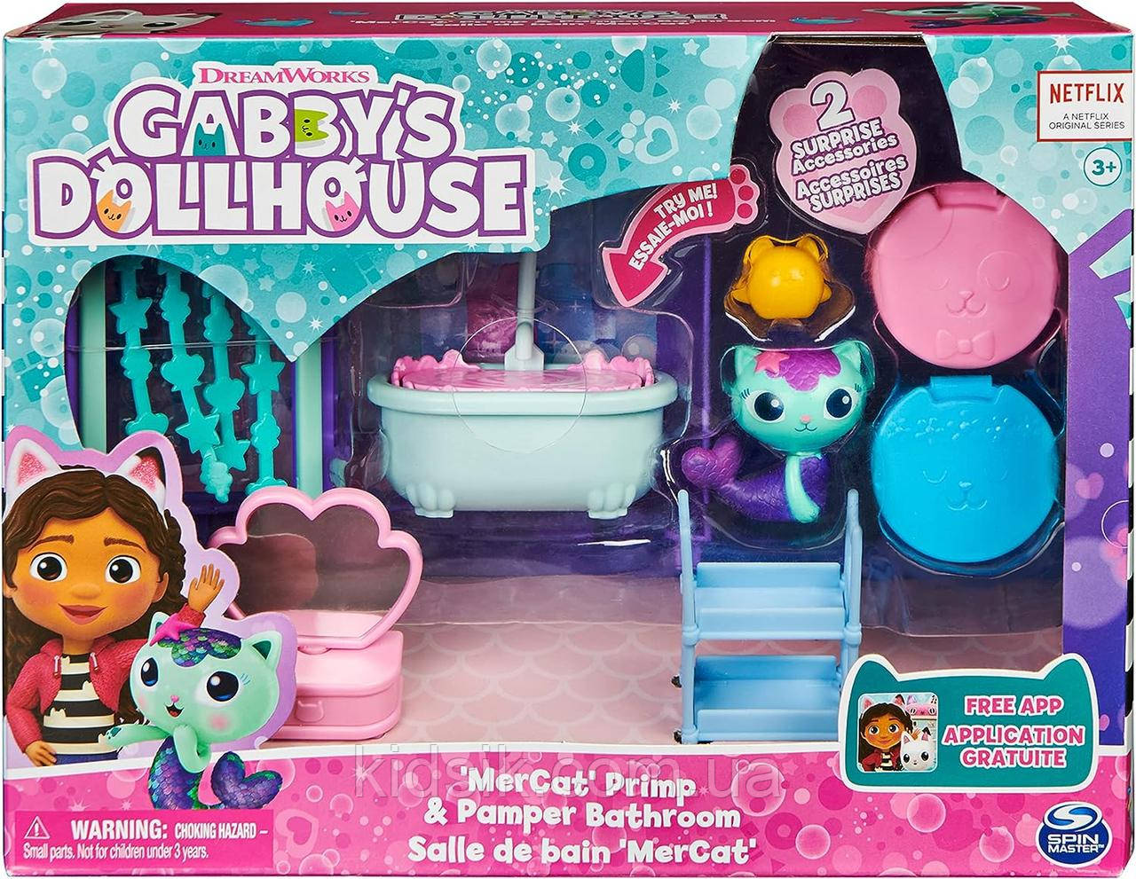 Ігровий набір ванна кімната з фігуркою Mercat з аксесуарами "Ляльковий будиночок Габбі" Gabby's Dollhouse Mercat