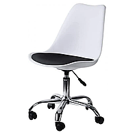 Кресло офисное Bonro B-487 компьютерное мягкое с эко кожи белое с черным на колесах рабочий стул (bo-42300042)