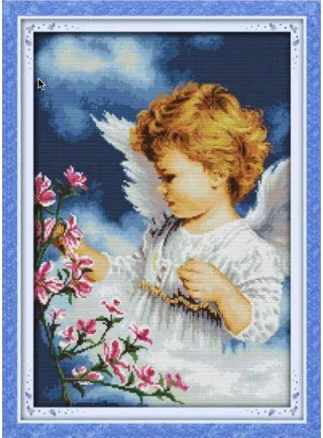 Набір для вишивання за нанесеною на канву схемою "A lovely cherub girl (2)". AIDA 14CT printed, 36*50 см
