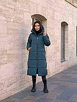 Женская длинная куртка зимняя модная и теплая с капюшоном плащевка бежевая размер S, M, L, XL Зеленый, 48